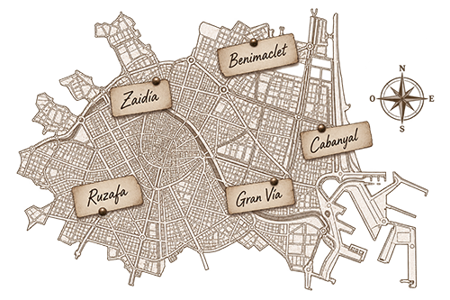 Mapa de los cinco barrios de Tarong'ors